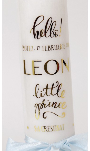 Lumanare de botez personalizata, print folio gold, 30x8cm, Hello baby boy  2